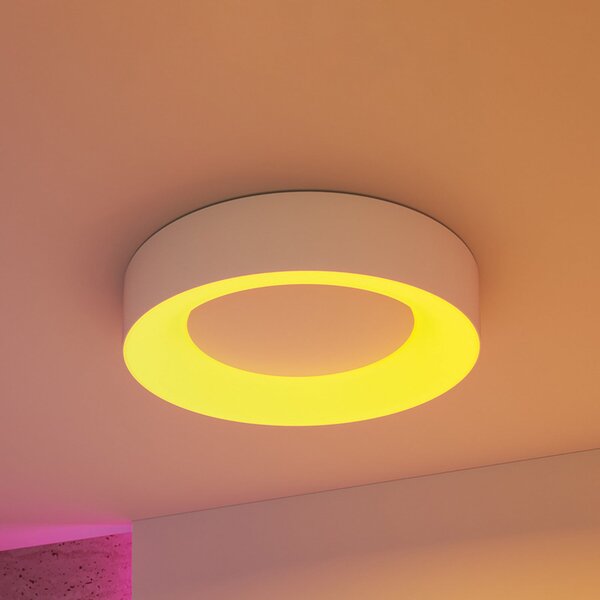 Paulmann Smart LED stropna svetilka Casca, bela, Ø 40 cm, RGBW, IP44, zatemnjen, Bela, Dnevna soba / jedilnica, Kovina, Sodobni