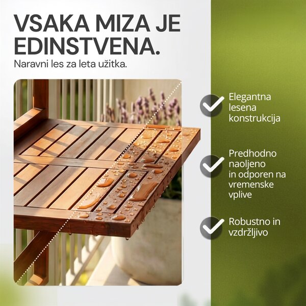 Viseča balkonska mizica HANS, 65x45x87 cm, rjava Casaria