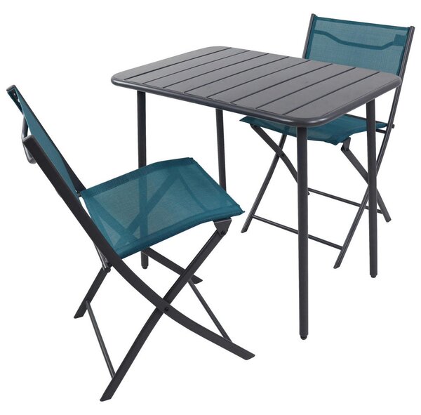 SET ZA BALKON kovina, umetna masa, tekstil črna črna, turkizna