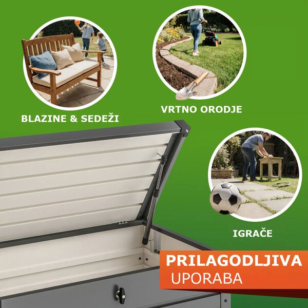 Kovinski shranjevalni zaboj METALBOX, 385L, 120×62×63cm, antracitna Gardebruk
