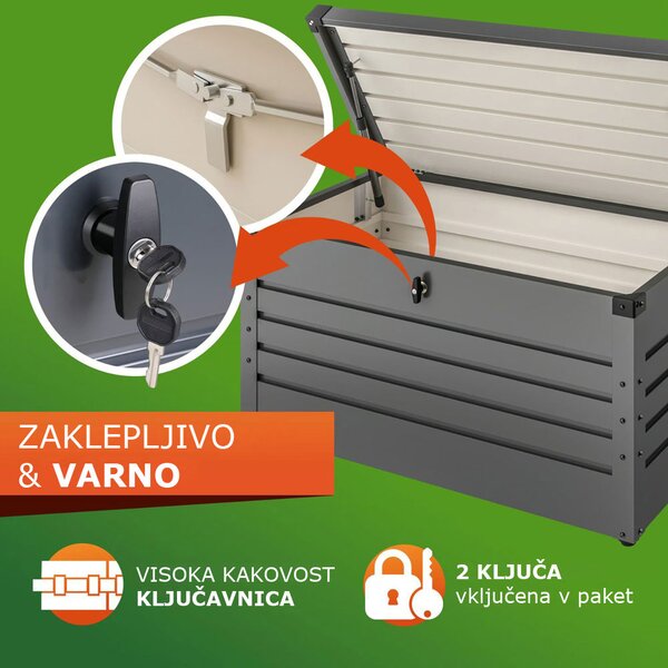 Kovinski shranjevalni zaboj METALBOX, 385L, 120×62×63cm, antracitna Gardebruk