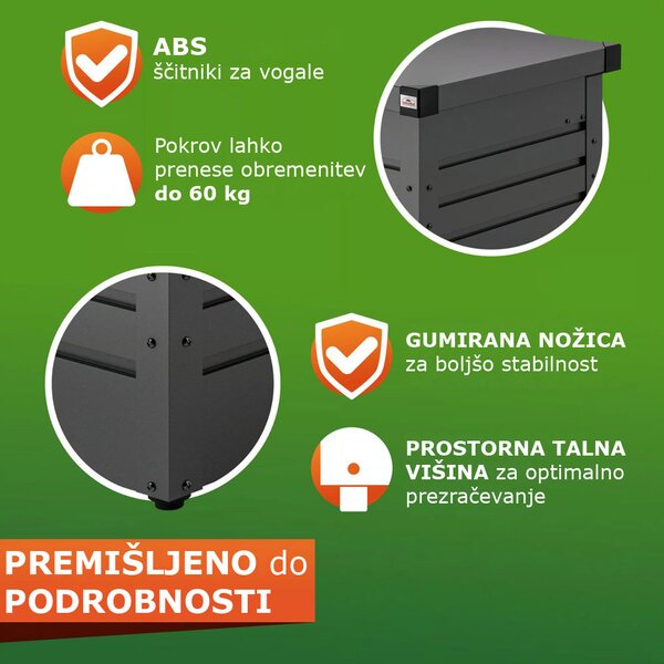 Kovinski shranjevalni zaboj METALBOX, 385L, 120×62×63cm, antracitna Gardebruk