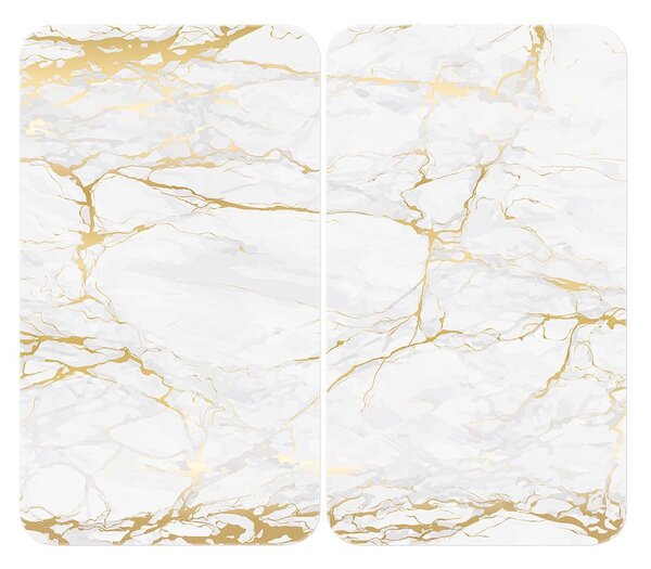 Komplet 2 steklenih pokrovov za štedilnik v belo-zlati barvi Wenko Marble, 52 x 30 cm