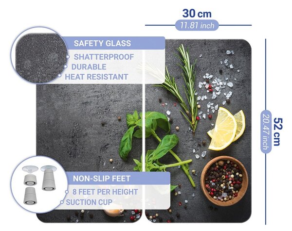 Komplet 2 sivih steklenih pokrovov za štedilnik Wenko Universal Herbs