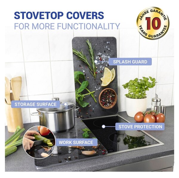 Komplet 2 sivih steklenih pokrovov za štedilnik Wenko Universal Herbs