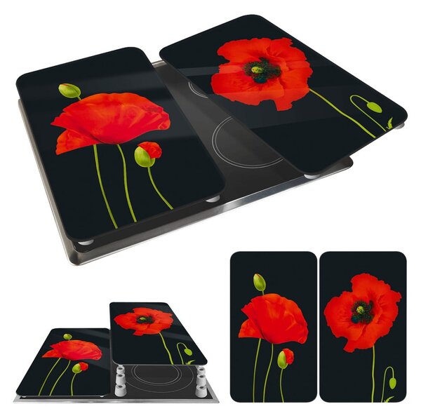 Plošča za štedilnik iz kaljenega stekla v kompletu 2 kos 52x30 cm Poppy - Maximex