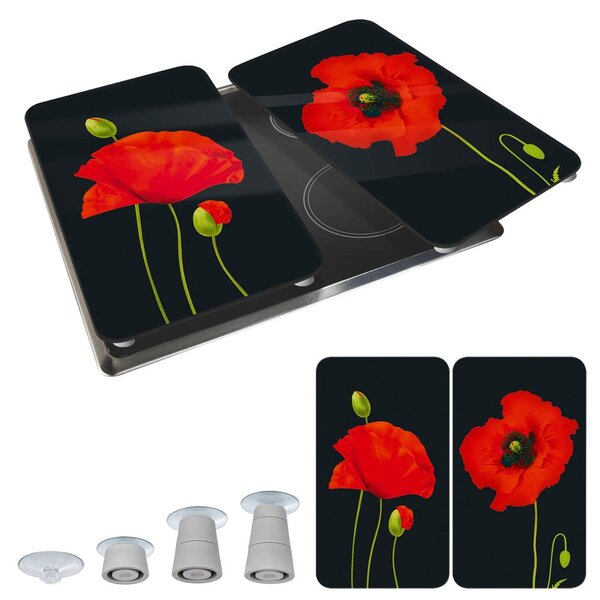 Plošča za štedilnik iz kaljenega stekla v kompletu 2 kos 52x30 cm Poppy - Maximex