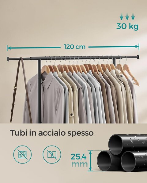 Stojalo za oblačila s kolesi, 40 x (83-120) x 156 cm, črna | SONGMICS