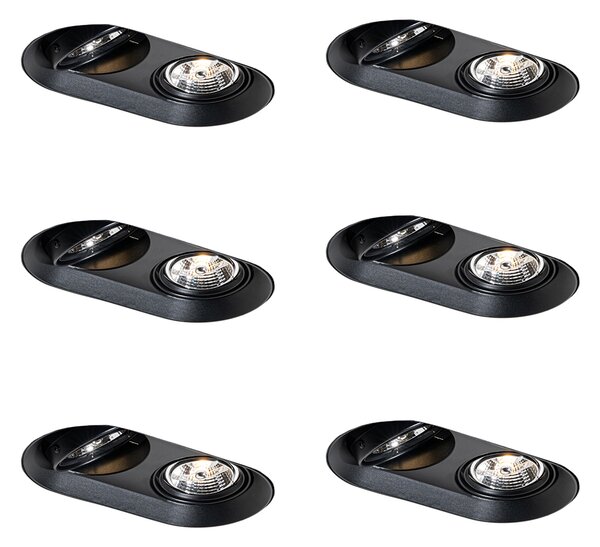 Komplet 6 zaobljenih vgradnih reflektorjev črne barve GU10 70 mm 2-luči - Hubs
