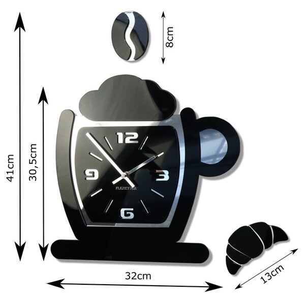 Sodobna kuhinjska stenska ura v obliki skodelice v črni barvi