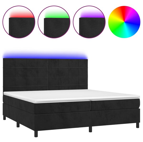 VidaXL Box spring postelja z vzmetnico LED črna 200x200 cm žamet