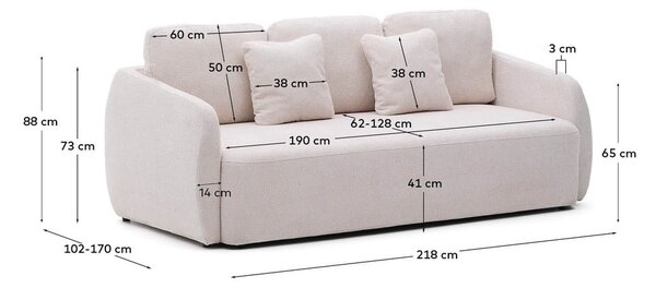 Kremno bela raztegljiva sedežna garnitura iz šenilje 225 cm Laira – Kave Home