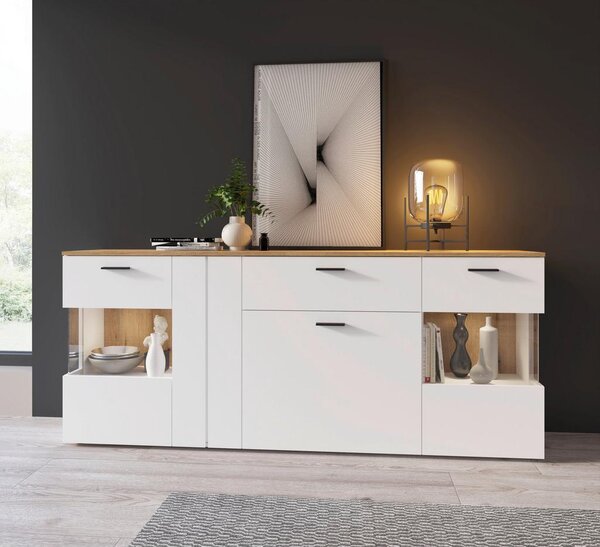 Modern Living Široka Komoda Dalano, Bela, Barva Hrasta