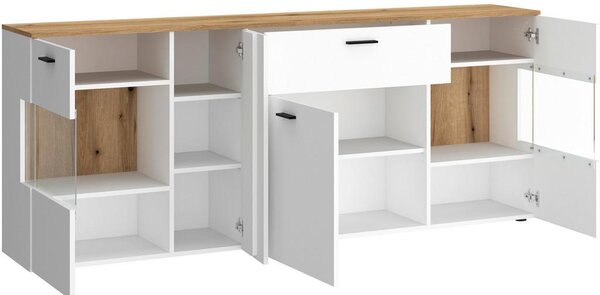 Modern Living Široka Komoda Dalano, Bela, Barva Hrasta