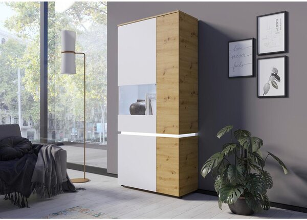 Modern Living Vitrina Luci, Bela, Barva Hrasta