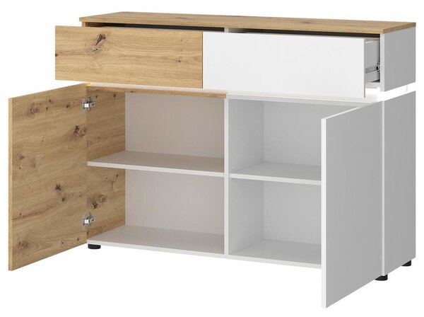 Modern Living Široka Komoda Luci, Bela, Barva Hrasta