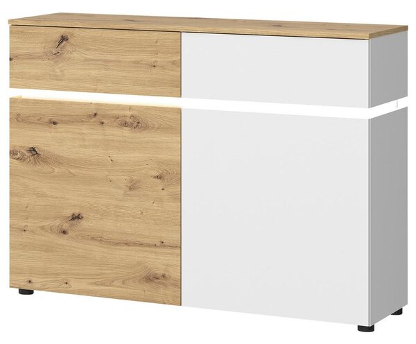 Modern Living Široka Komoda Luci, Bela, Barva Hrasta