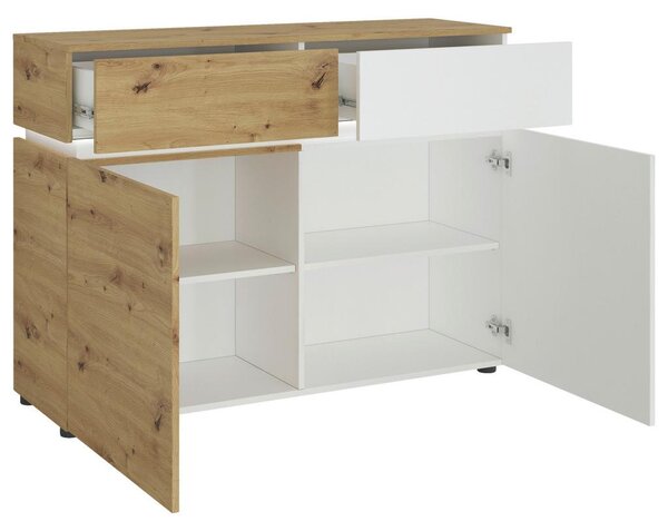 Modern Living Široka Komoda Luci, Bela, Barva Hrasta