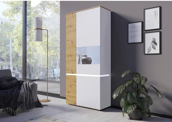 Modern Living Vitrina Luci, Bela, Barva Hrasta