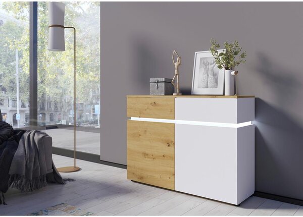 Modern Living Široka Komoda Luci, Bela, Barva Hrasta