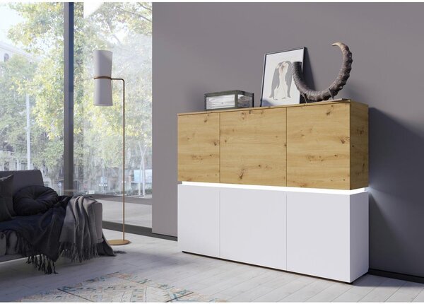 Modern Living Široka Komoda Luci, Bela, Barva Hrasta