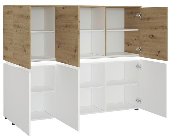 Modern Living Široka Komoda Luci, Bela, Barva Hrasta