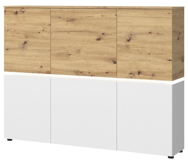 Modern Living Široka Komoda Luci, Bela, Barva Hrasta