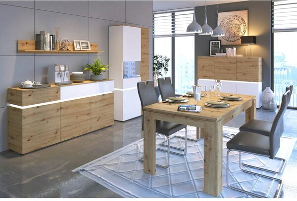 Modern Living Široka Komoda Luci, Bela, Barva Hrasta