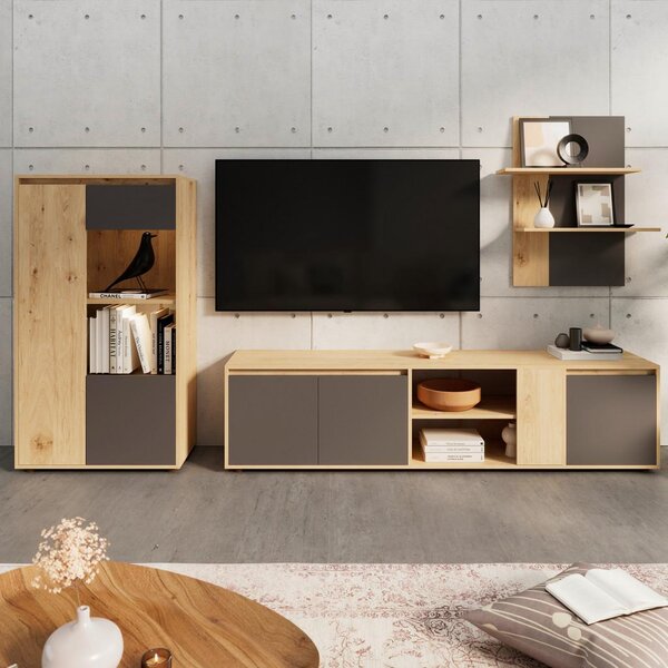 Modern Living Dnevni Regal Caneva, Barva Hrasta, Antracit, 2-Delni