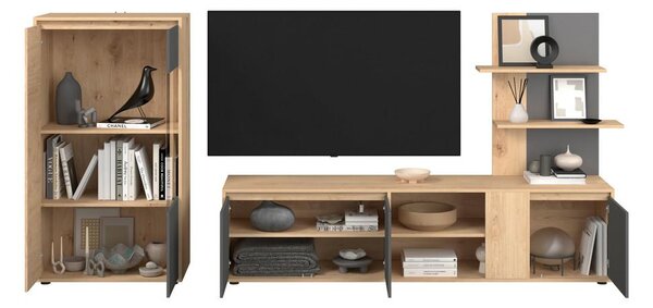 Modern Living Dnevni Regal Caneva, Barva Hrasta, Antracit, 2-Delni