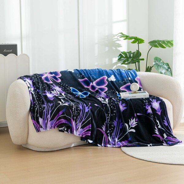 Mikroplišasta odeja VIOLET BUTTERFLY temno modra Dimenzije: 160 x 200 cm