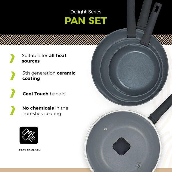 BE Living Set 3 ponv 20-24-28 cm + wok s pokrovom 28 cm Delight Black