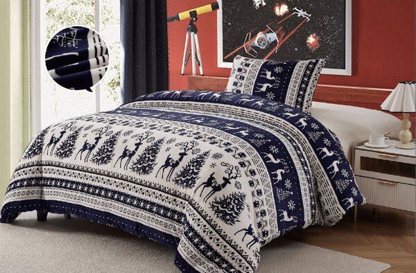 Posteljnina mikropliš WINTER DEER VELVET modra