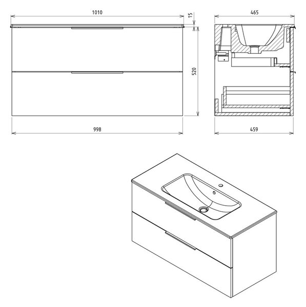 Stenska omarica brez umivalnika v hrastovem dekorju v naravni barvi 100x52 cm Cirasa – Sapho