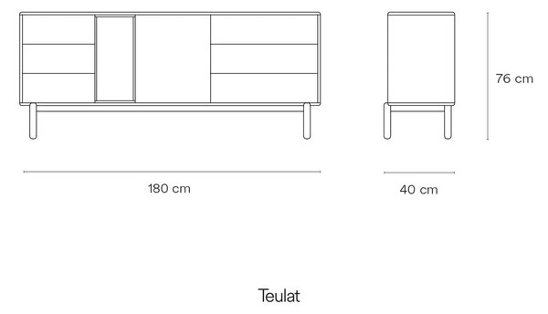 Temno siva nizka komoda 180x76 cm Corvo - Teulat