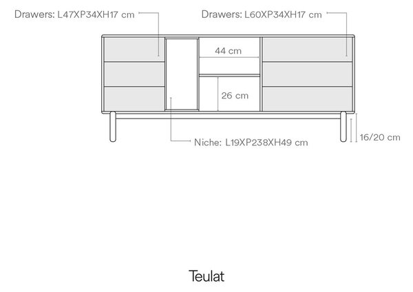 Temno siva nizka komoda 180x76 cm Corvo - Teulat