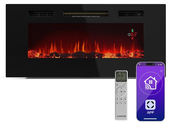 Klarstein Galeras Smart Inteligentni električni kamin, 2 temperaturni nastavitvi, 16 - 30° | Iluzija LED plamena, povezljivost z IOT