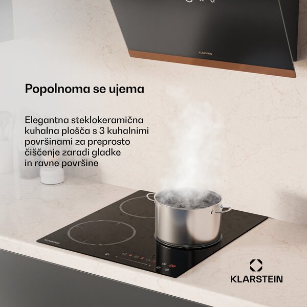 Klarstein Delicatessa indukcijska kuhalna plošča, 45 cm, 6600 W, 3 kuhalne plošče, Slider-Control, Boost