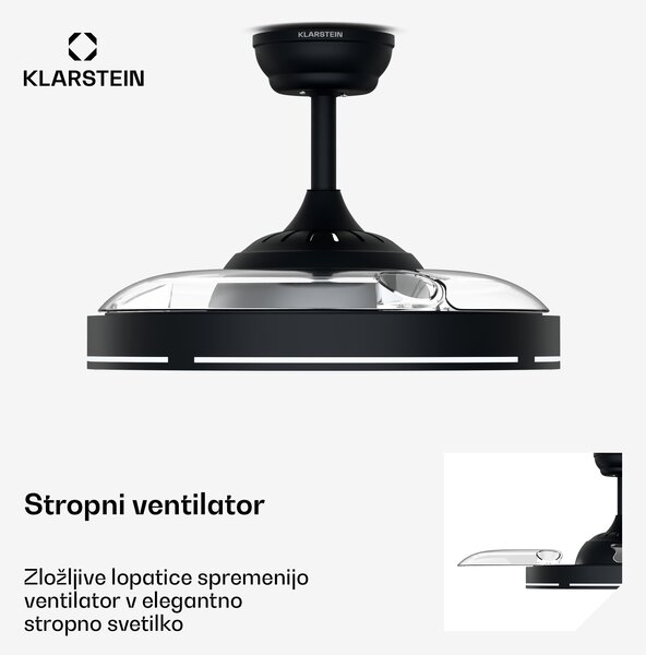 Klarstein AirFold, Pametni stropni ventilator, Zložljive lopatice, LED luč z možnostjo zatemnitve, Pametno