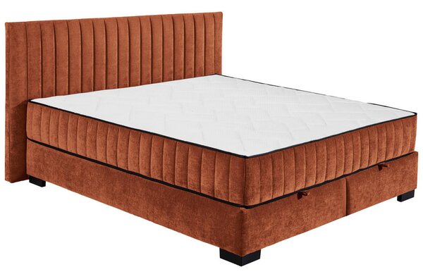POSTELJA Z VZMETNICO 180 cm x 200 cm , tekstil, leseni material barve konjaka