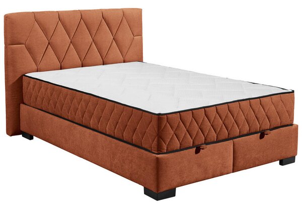 POSTELJA Z VZMETNICO 140 cm x 200 cm , leseni material, tekstil barve konjaka