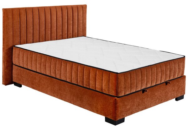 POSTELJA Z VZMETNICO 140 cm x 200 cm , tekstil, leseni material barve konjaka