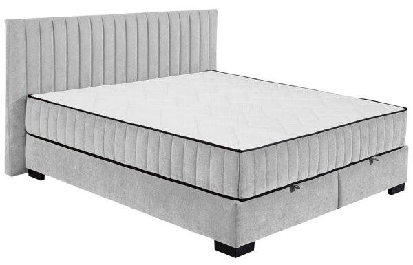 POSTELJA Z VZMETNICO 180 cm x 200 cm , tekstil, leseni material svetlo siva
