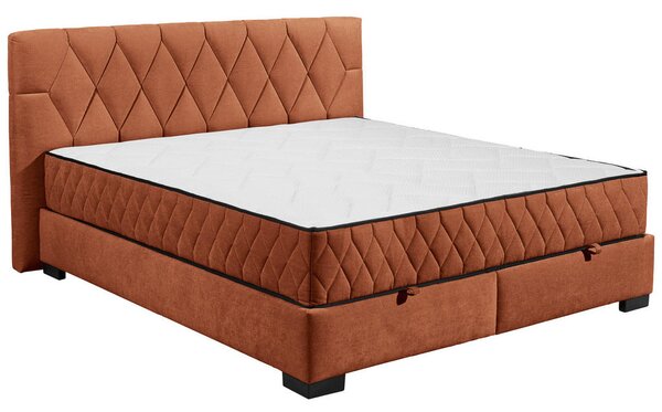 POSTELJA Z VZMETNICO 180 cm x 200 cm , tekstil, leseni material barve konjaka