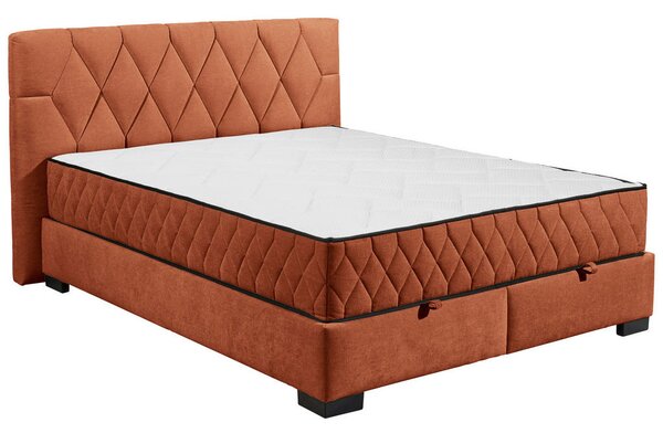 POSTELJA Z VZMETNICO 160 cm x 200 cm , leseni material, tekstil barve konjaka
