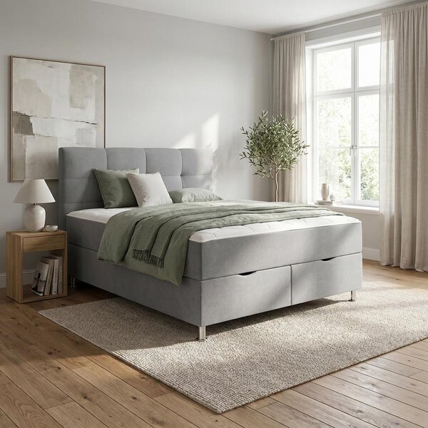 Mömax Postelja Boxspring Oviedo, Siva, 160x200