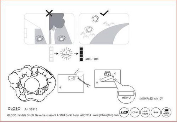 Globo Solarna Svetilka Woodlight, S Sijalko