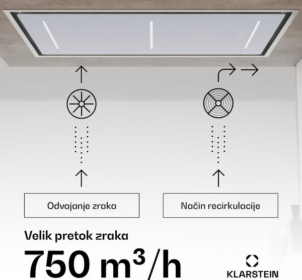 Klarstein LuxeAir kuhinjska napa, 110 cm, WLAN + Bluetooth, LED, 523 m³/h, odsesavanje/recirkulacija, EEC: A