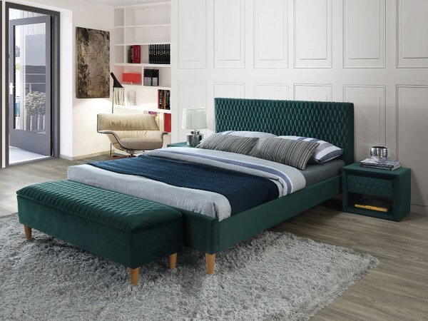 Oblazinjena postelja AZURRO VELVET 160 x 200 cm zelena