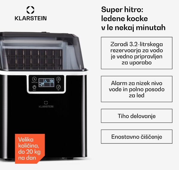 Klarstein Chios, aparat za izdelavo ledenih kock, 20 kg/24 h, Auto-Clean, 3,2-litrski rezervoar za vodo